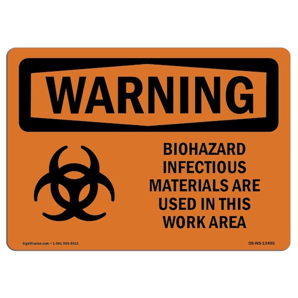 Safety Sign, OSHA WARNING, 3.5" Height, 5" Width, Biohazard Infectious, Landscape, 10PK